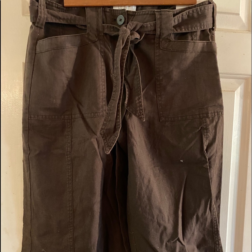 LOFT Marissa Brown Linen Cropped Gauchos Sz 6 NWT